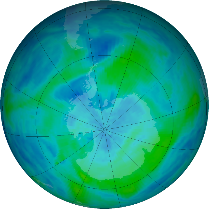 Antarctic ozone map for 11 March 1991